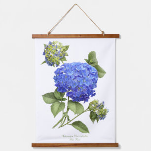 Blaue Hortensie "Blaue Welle" Florale Botanische K Wandteppich Mit Holzrahmen