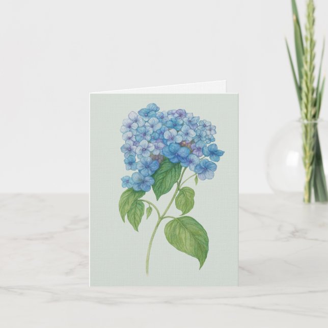 Blaue Hortensie Botanische Kunstkarte — Leere Noti Karte (Vorderseite)