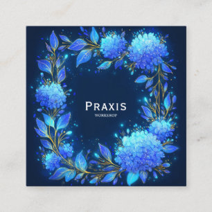 Blaue Hortensie Goldener Kranz Mitternacht Floral Quadratische Visitenkarte