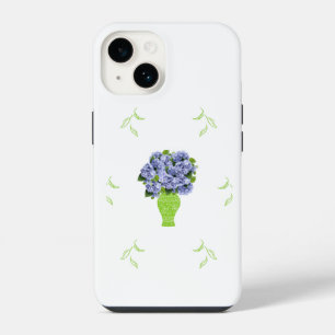 Blaue Hortensie im floralen Muster der grünen Vase iPhone 14 Hülle