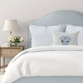 Blaue Hortensie in Chinoiserie-Pflanzkübel-Kissen Dekokissen