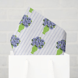 Blaue Hortensie Küstenflorales Muster Grüne Vase Seidenpapier