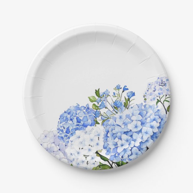 Blaue Hortensie Pappteller (Vorderseite)