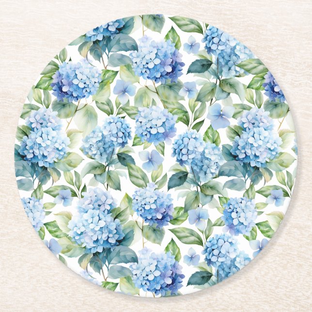 Blaue Hortensie Runder Pappuntersetzer (Vorderseite)