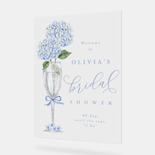 Blaue Hortensie und Champagner-Silber-Shower-Willk Acrylschild