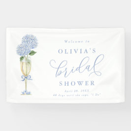 Blaue Hortensie und Gold Champagner Willkommen Banner