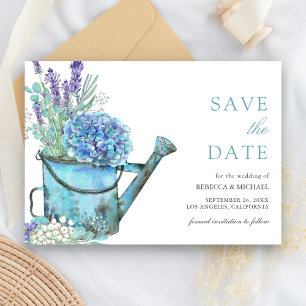 Blaue Hortensie und Lavendel Blumenhochzeit Save The Date