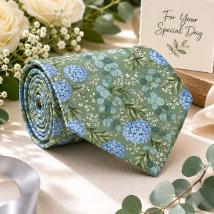 Blaue Hortensie und Salbeigrüner Eukalyptus Krawatte