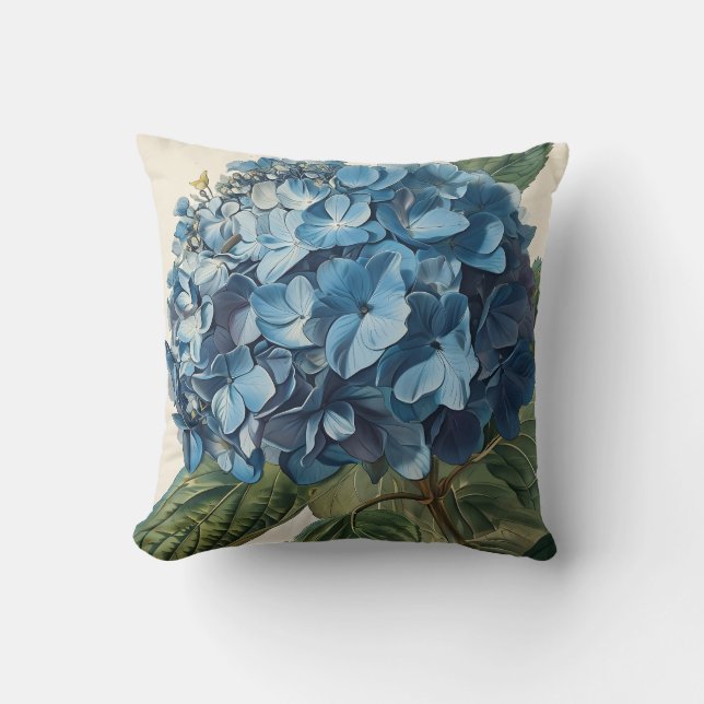 Blaue Hortensie Vintage Kissen (Vorderseite)