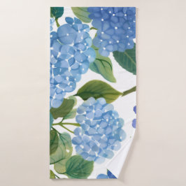 Blaue Hortensie Wasserfarbe Floral Küstenstil Badehandtuch