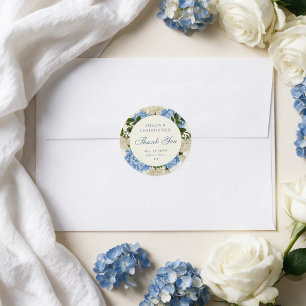 Blaue Hortensie Weiße Rose Hochzeit Danke Runder Aufkleber