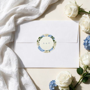 Blaue Hortensie Weiße Rose Klassisches Monogramm H Runder Aufkleber