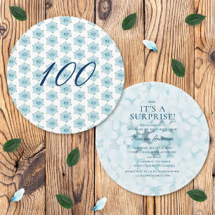 Blaue Hortensien 100. Überraschungs-Geburtstagsfei Einladung