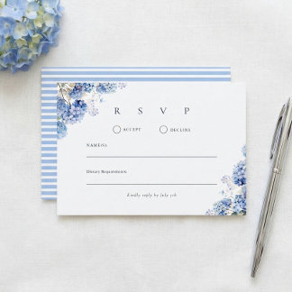 Blaue Hortensien-Aquarell-Blumenhochzeit RSVP Karte