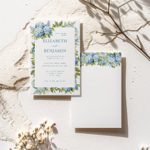 Blaue Hortensien Aquarell-Hochzeit Einladung