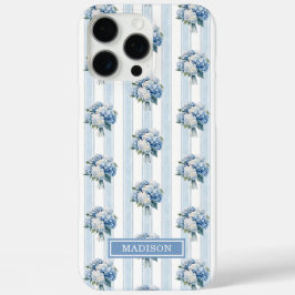 Blaue Hortensien auf Streifen iPhone 16 Pro Max Hülle