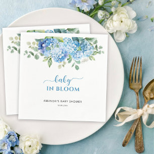Blaue Hortensien-Baby-in- Bloom-Babyparty Serviette