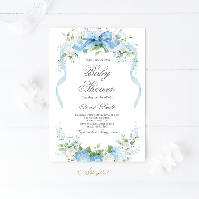 Blaue Hortensien-Baby-Party-Einladung für Jungen Einladung (Von Creator hochgeladen)