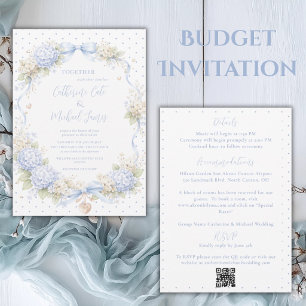 Blaue Hortensien Band Vintage Budget-Hochzeit Einladung