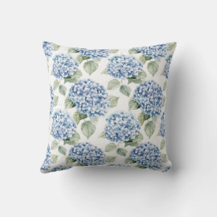 Blaue Hortensien Blumen Aquarell Cottage Muster Kissen