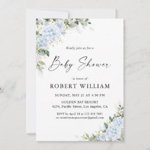 Blaue Hortensien-Blumen-Baby-Shower-Einladung Einladung