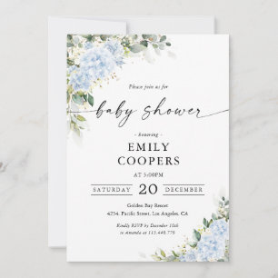 Blaue Hortensien-Blumen-Baby-Shower-Einladung Einladung