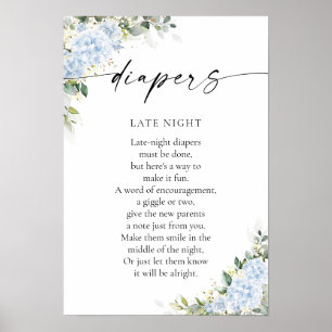 Blaue Hortensien-Blumen-Baby-Shower-Plakat Poster
