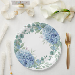 Blaue Hortensien-Blumen-Braut-Party Pappteller