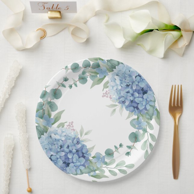 Blaue Hortensien-Blumen-Braut-Party Pappteller (Hochzeit)