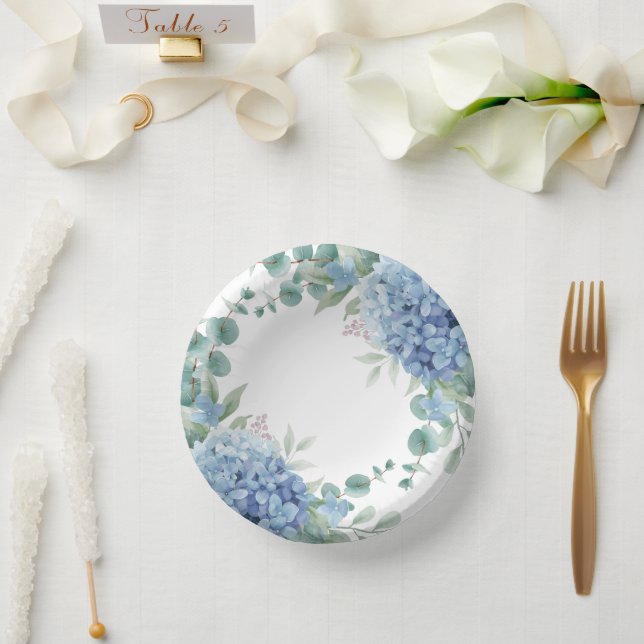 Blaue Hortensien-Blumen-Braut-Party Pappteller (Hochzeit)