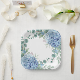 Blaue Hortensien-Blumen-Braut-Party Pappteller