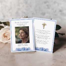 Blaue Hortensien Blumen Gedenk Gedicht Gebet Karte