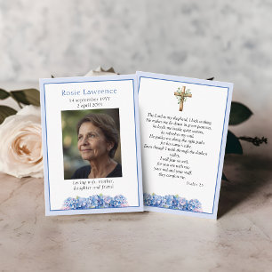 Blaue Hortensien-Blumen-Gedenk-Psalm-Gebetskarte Visitenkarte