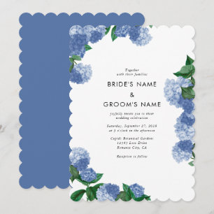 Blaue Hortensien-Blumen-Grün-Moderne Hochzeit Einladung