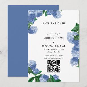 Blaue Hortensien-Blumen-Grün-Moderne Hochzeit Save The Date