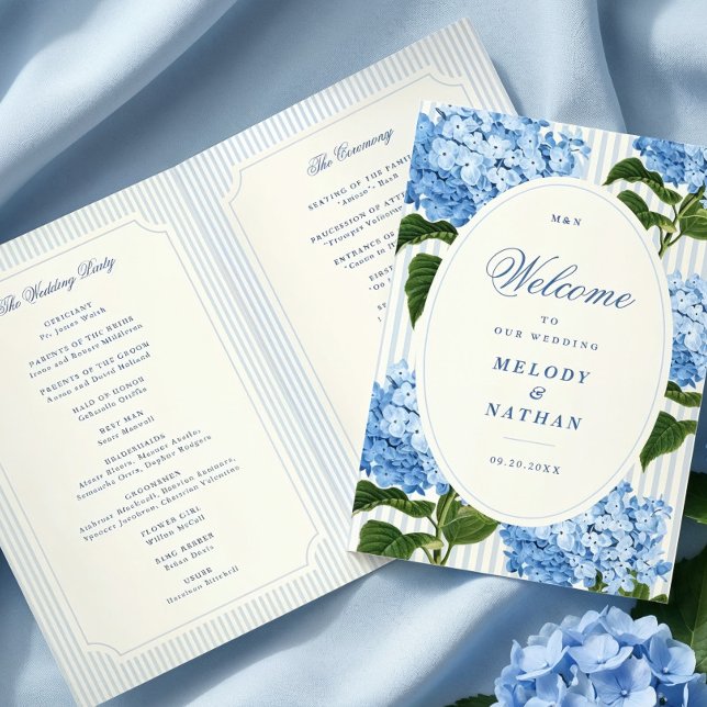 Blaue Hortensien-Blumen Hochzeit gefaltetes Papier Programm (blue hydrangea folded wedding paper program)