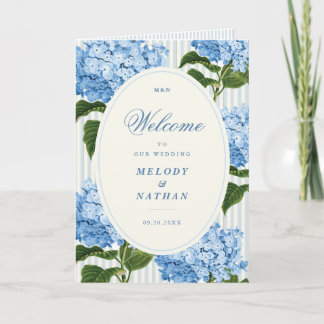 Blaue Hortensien-Blumen Hochzeit gefaltetes Papier Programm