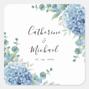 Blaue Hortensien Blumen Hochzeit  Quadratischer Aufkleber