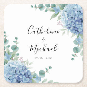 Blaue Hortensien Blumen Hochzeit  Rechteckiger Pappuntersetzer