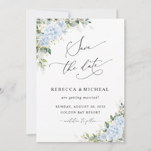 Blaue Hortensien-Blumen-Hochzeit Rettet das Datum Einladung