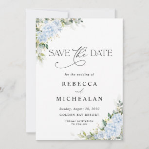 Blaue Hortensien-Blumen-Hochzeit Rettet das Datum Einladung