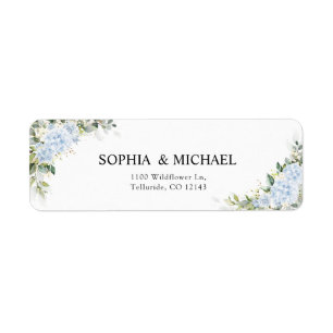 Blaue Hortensien-Blumen-Hochzeit-Rücksende-Adresse