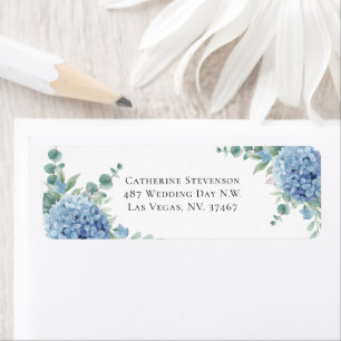 Blaue Hortensien-Blumen-Hochzeit-Rücksendeadresse 