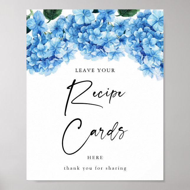 Blaue Hortensien-Blumen-Hochzeitsdusche-Rezeptkart Poster (Vorne)
