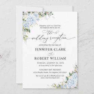 Blaue Hortensien-Blumen-Hochzeitsempfangs-Einladun Einladung