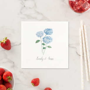 Blaue Hortensien-Blumen Hochzeitsmonogramm  Serviette