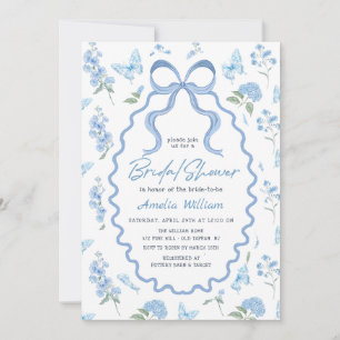 Blaue Hortensien-Blumen Hochzeitsshower-Einladung Einladung