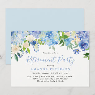 Blaue Hortensien-Blumen-Ruhestandsfeier-Einladung Einladung