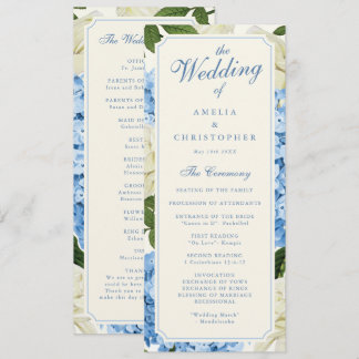 Blaue Hortensien Blumen Weiße Rosen Hochzeit Programm