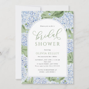 Blaue Hortensien-Blumenarkade Grüne Babyparty Einladung